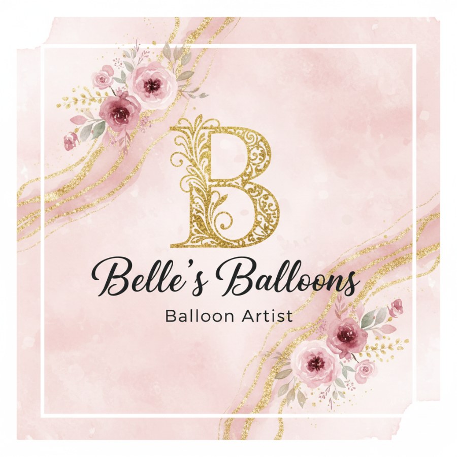 Belle's Balloons — Balloon Artist monogram in blush watercolor and gold